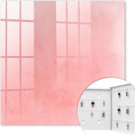 Armoire à clés - (30 cm x 30 cm) - Boîte à clés murale - Coffret de rangement pour clés - Couleur blanche - Ouverture vers la droite - Pour maison et bureau - Fond rose (1/5)