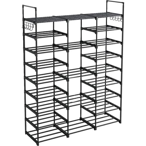 Étagère à Chaussures à 9 Niveaux DIY en métal 50-55 Paires de Rangement de Chaussures avec Crochets pour Salon, Dressing et Couloir - Noir-127 30 58cm 9 Couches et 3 colonnes (1/5)