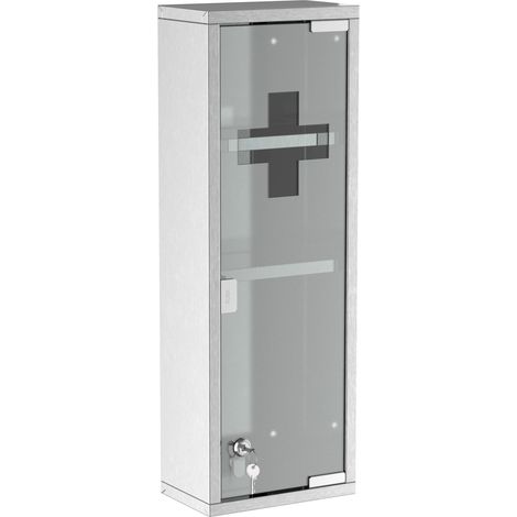 CHICFURN Armadietto medicinali murale 20x12x58 cm inox argento vetro satinato con serratura (1/5)