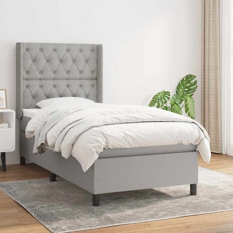 Cama box spring con colchón tela gris claro 80x200 cm (1/5)