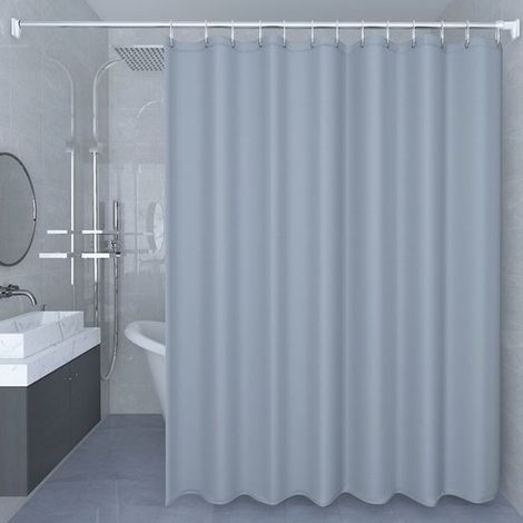 Tenda da doccia in tessuto impermeabile, morbida al tatto, leggera, singola, 180 cm di larghezza x 200 cm di altezza, grigio tinta unita. (1/5)