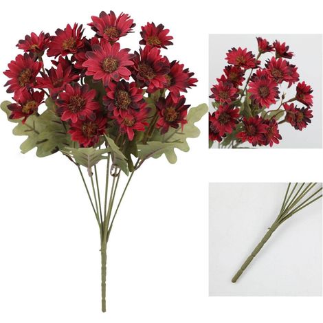 Fünf künstliche rote Herbstblumen und fünf künstliche Chrysanthemen Chrysanthemen in Sonnenuntergangsform für den Außenbereich, windfest, farbecht und welkresistent geeignet für Gärten, Veranden und a