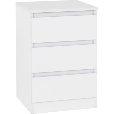 Malvern 3 Drawer Bedside - L40 x W40 x H60 cm - White