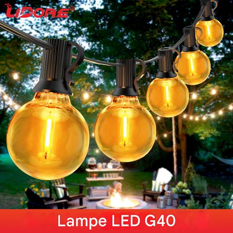 Guirlande Lumineuse Extérieure G40 LED, prévision 220V avec Ampoules de Rechange, Guirlande de Jardin pour Terrasse, Fête, Mariage, Camping, Décoration de Pergola (10 lampes + 1 ampoule de rechange 3M