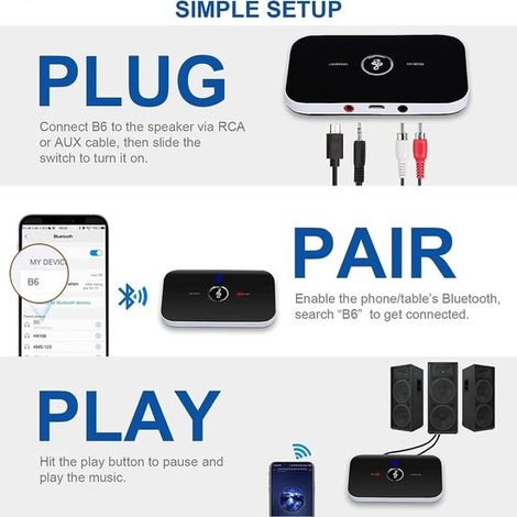 Trasmettitore Bluetooth Equivera - Ricevitore Bluetooth - 2 in 1 - Ricevitore Bluetooth - Home
