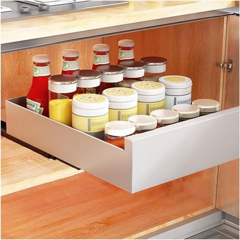 Organiseur de placard coulissant, tiroir rangement coulissant extensible pour armoires cuisine, solution facile à installer Blanc 25 cm (1/5)