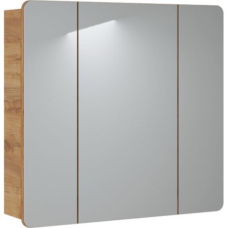 Armoire de salle de bain avec miroir murale - Chêne artisanal doré - L80-H75-P16 - ARRIBA (1/2)
