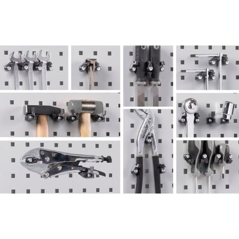 PROVOST - Support porte-outils universel réglable - Lot de 30 crochets noirs pour panneaux perforés ou bois