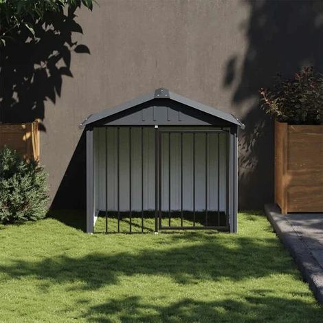 Cage pour chien à toit noir, dimensions 117x103x102 cm, en acier galvanisé.
