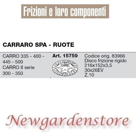 Kupplungsscheibe 15759 CARRARO SPA Traktor 335 400 445 500 300 30x26EV Z10