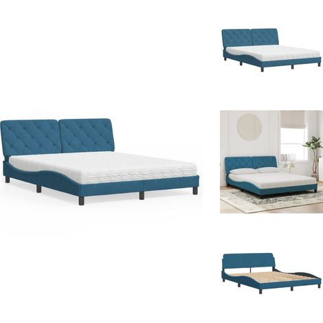 Lit avec matelas bleu 160x200 cm velours - Lit Double - Lit Plateforme - Lit Design - Lit Velours - Literie (1/5)