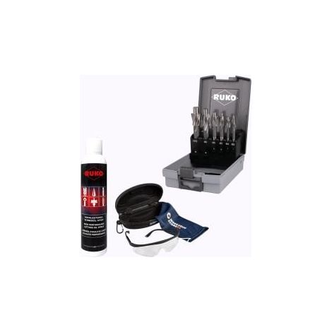 RUKO Flachsenker-Satz DIN 373 HSS mit Zylinderschaft inkl. Spray & Schutzbrille - WZS102451RO