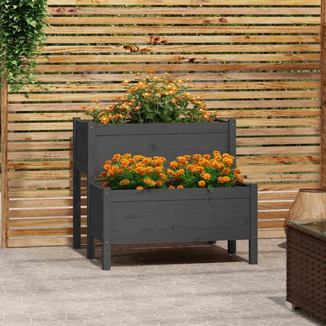 Jardinière de jardin - Balconnière à fleurs Gris 84,5x84x75 cm Bois massif de pin BV300114 - BonneVie (1/5)