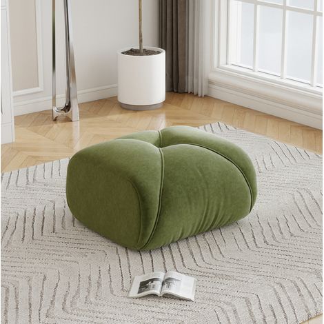 Puf otomano de chenilla verde, 78 x 76 x 45 cm, HAVRYA (1/5)