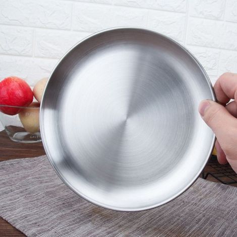 Assiette ronde en acier inoxydable - - Lot de 2 pièces - Or mat brossé - Diamètre 17 cm - Épaissie (1/5)