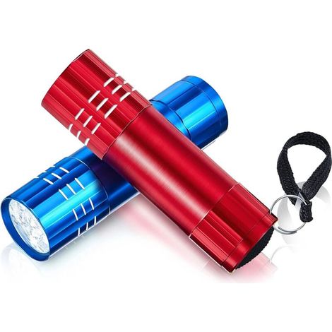2 mini lampes torches LED portables pour enfants, 7,6 cm, étanches, piles avec plaque isolante incluses (bleue, rouge - AquaForge) (1/5)