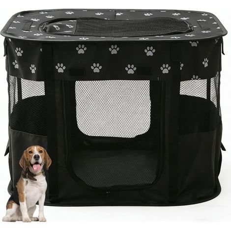 Portable Pet Kennel, 90 x 70 x 60 cm, Foldable, Rectangular, Cat Kennel, Closed Kennel (Black) (1/5)