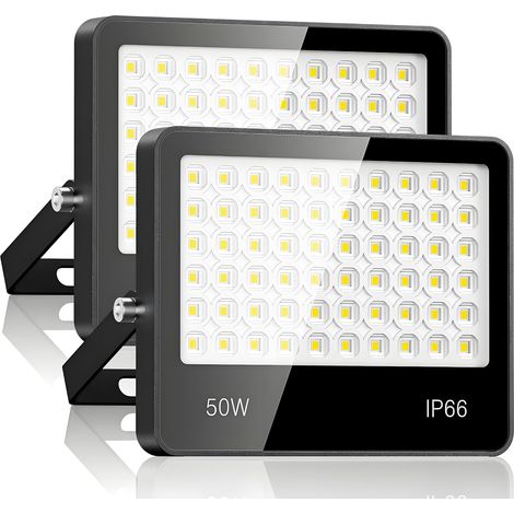 Projecteur LED Extérieur 50W 2 PACK - 5000LM 6500K Blanc Froid Spot LED Extérieur avec 60 LEDs Lampe, IP66 Étanche Eclairage Exterieur pour Stade, Terrasse, Rue, Garage (1/5)