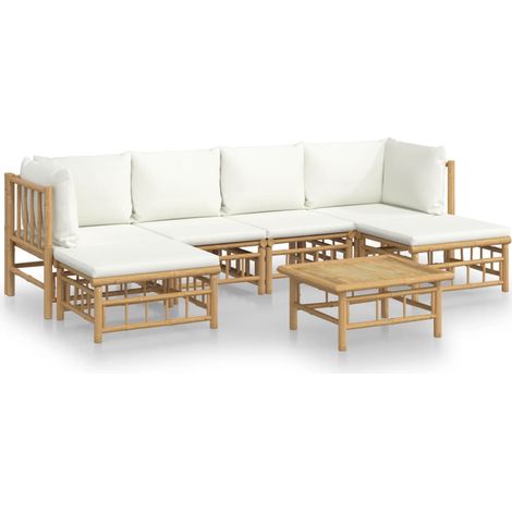 Maison Exclusive - Set Salotto da Giardino 7pz con Cuscini Bianco Crema in Bambù
