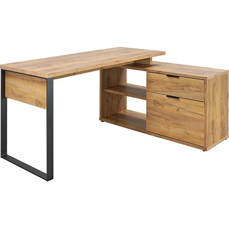 Bureau d'angle 150x120cm avec 2 cases et 1 tiroir – Panneaux MDF et métal – Design réversible pour espace moderne (1/5)