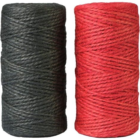 Lot de 2 Cordons de Jute 100 m Ficelle de Jute Rouge Noir 2mm Cordon de Jardin Corde Décoratif pour DIY - Décoration de Mariage, Bricolage, étiquettes suspendues, Cadeaux, Jardinage Artisanal (1/5)