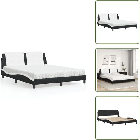 Cuscino testiera - vidaXL Letto con Materasso Zadar Nero e Bianco 160x200cm Similpelle - Similpelle