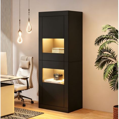 Vetrina nera LED da terra 61 x 42 x 162 cm con 3 ripiani e 2 ante (1/5)