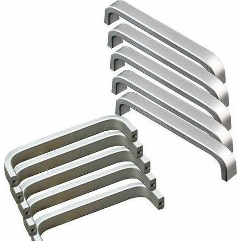 Lot de 10 poignées de porte universelles en aluminium pour meubles de cuisine, en acier inoxydable, avec 20 vis. Idéales pour les meubles de cuisine. (1/5)