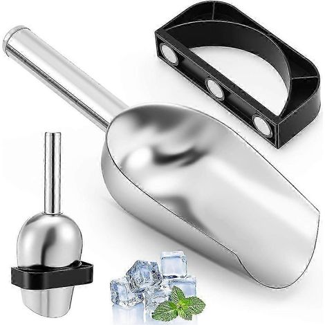 Seau à glace avec support magnétique compatible avec les machines à glaçons 2.0, seau en acier inoxydable de 23 cm (9 pouces), argent (1/5)