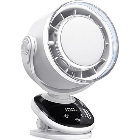 Petit ventilateur de bureau portable à clipser  Affichage numérique puissant  Faible bruit  Rotation à 180 degrés  Rechargeable  Silencieux avec écran LED (1/5)