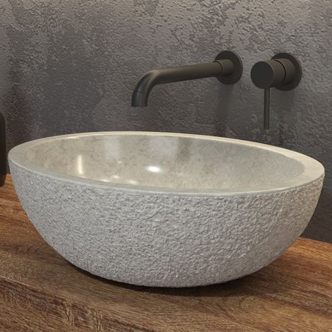 Lavabo bagno in marmo bocciardato colore crema 45cm  Litos-LBC40 kamalu