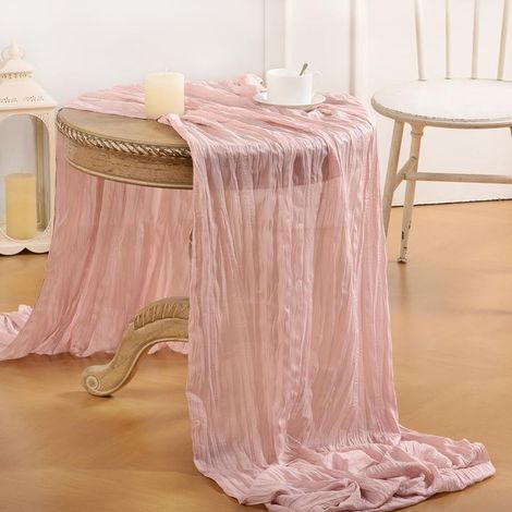 Chemin de table en gaze rose clair, style champêtre, 3 mètres (120 pouces), idéal pour une fête d'automne, un mariage, une baby shower, un anniversaire ou toute autre occasion. Décoration intérieure e (1/5)
