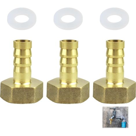 3 Raccords Laiton G1/2 Filetage Interne Tuyau 10mm Joints Silicone (1/5)