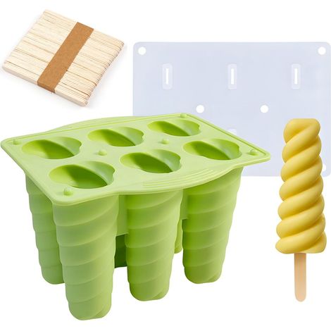 Stampi in silicone per ghiaccioli con bastoncini, stampi per ghiaccioli fatti in casa per alimenti, riutilizzabili per bambini, lavabili in lavastoviglie (Verde, Spirale) (1/5)