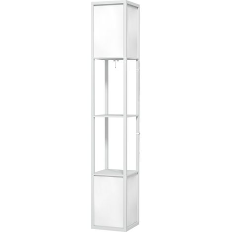 HOMCOM Lampada Moderna da Terra 2 Paralumi e 2 Ripiani Lampadine E27 Bianco
