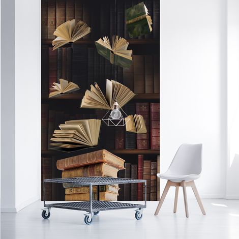 Papier peint intissé vintage, bibliothèque ancienne, 250 cm X 150 cm, motif panoramique. (1/2)