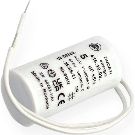 Ducati Energia – Condensateur permanent 5µF à fils – Ø28x55mm – Pour moteurs monophasés 220V – Homologué VDE EN60252-1