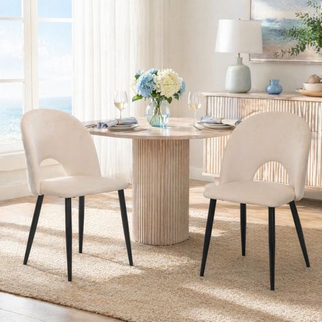 Silla de comedor de terciopelo, respaldo con patrón de rombos, patas regulables, beige DESVIAE (1/5)