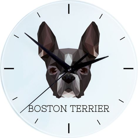 Boston Terrier, Boston Bull Terrier: reloj de pared geométrico con foto e inscripción de Art-Dog (1/4)