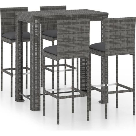 Maison Exclusive - Ensemble de bar d'extérieur 5 pcs coussins Résine tressée Gris