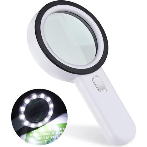 Loupe Lecture, Loupe Grossissante 12 LED Loupe 30X, Grande Loupe Lumineuse Loupe de Poche pour Bijoutier, Horloger, Artisanat, Enfant, Personnes âgées, etc (1/5)