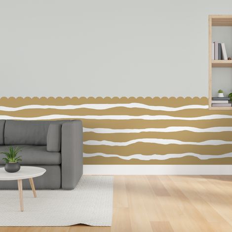 Papier peint découpé préencollé, soubassement, festonné, jaune moutarde, vagues, raccordable, 83 cm X 195 cm (1/5)
