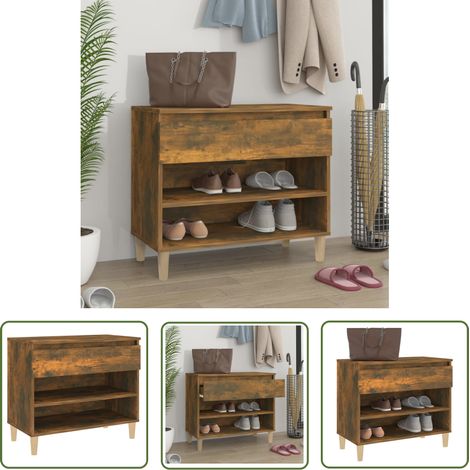 The Living Store Schuhregal Räuchereiche 70x36x60 cm Holzwerkstoff - Schuhschrank - Schuhanlage - Garderobe - Flurmöbel - Regal (1/5)
