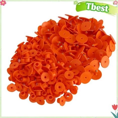 Tbest Étiquette d'identification animale 100pcs Étiquette d'oreille de animalerie hygiene Étiquettes d'oreille orange sans mot (1/5)