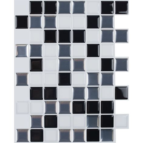 Papier peint autocollant en mosaïque noir et blanc 25 x 20 cm, imperméable et décoratif (1/2)