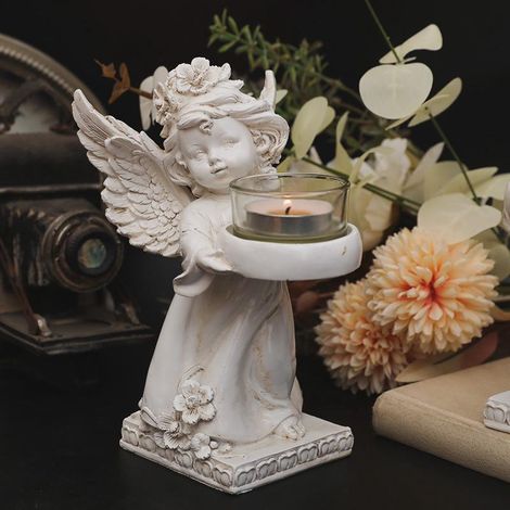 Ange rétro vintage aux ailes anciennes, porte-bougie décoratif pour fête, restaurant, salon, ambiance romantique, ornement de décoration (1/5)