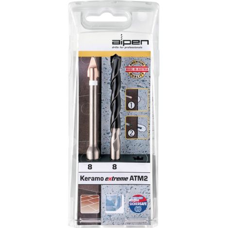 Alpen 300082100 Kit punte da vetro e piastrelle 2 parti 8 mm 1/4 (6.3 mm), Alberino cilindrico 1 KIT (1/3)