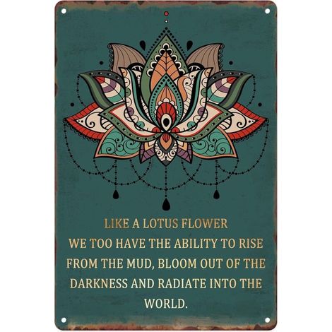 Plaque Métallique 20X30 Cm, Plaque de Fer Vintagée à Lotus Inspirationnelle "Comme une fleur de lotus" pour Décoration Murale, Maison, Salon, Cuisine, Jardin (1/5)