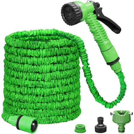 Tuyau d'arrosage extensible avec 7 modes d'arrosage, pistolet pulvérisateur d'eau, enrouleur de tuyau d'arrosage (100 pieds) (1/5)