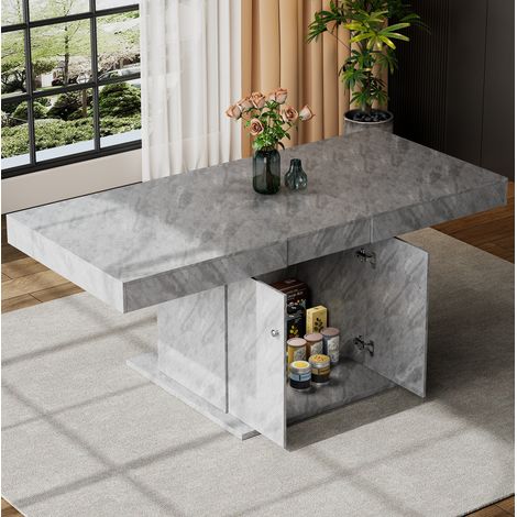 Mesa de comedor extensible de aglomerado y metal gris 140/180x80x76 cm con almacenaje (1/5)